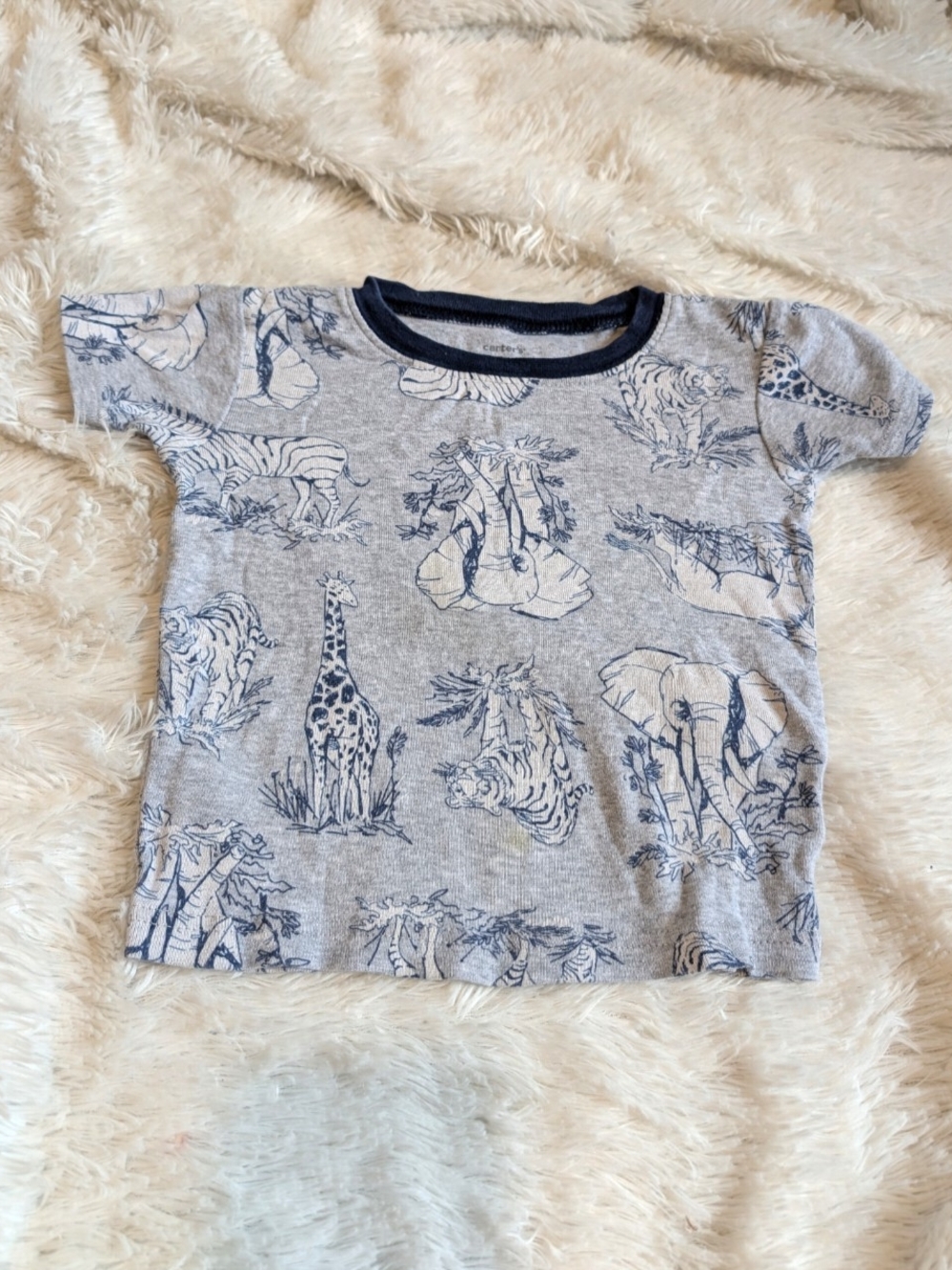 Carter's 100% Cotton Light Gray Safari Animal Print Crewneck Short Sleeve Tshirt